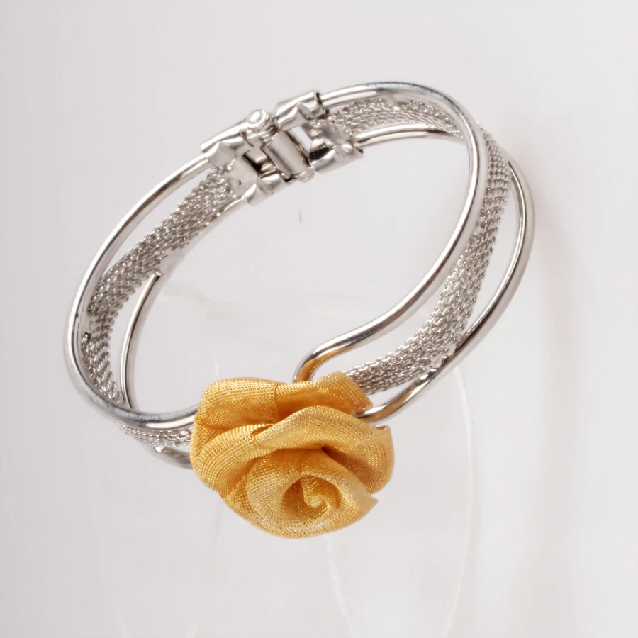 Jewelry wholesale jewellery, latest design  bangle, 24k gold color exquisite flower women silver bangle