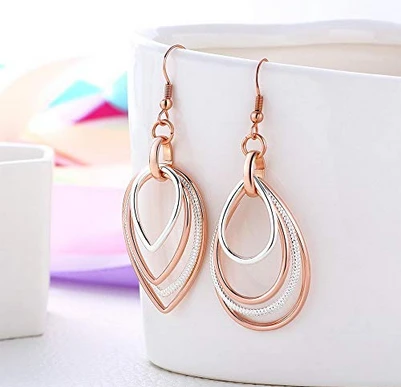 Kemstone Elegant Rose Gold/Silver Two Tone Multilayer Dangle Earrings Accessory for Woman