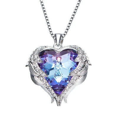 Los últimos modelos de explosión de la joyería de la manera femenina océano corazón púrpura diamante Austria colgante de cristal suéter collar