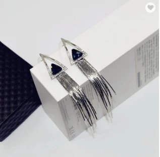 Long Charming Earring for Womens /Girls Vintage Triangle Tassel Stud Earrings Faux Suede Fabri Dangling Hangings Earrings
