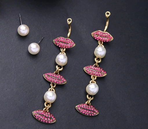 Long Pendant Designs Pearl Pink Lip shaped Pearl Earrings manufacturer China