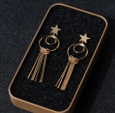 Low MOQ Fashion Alloy Long Tassel Drop Earrings Wholesale