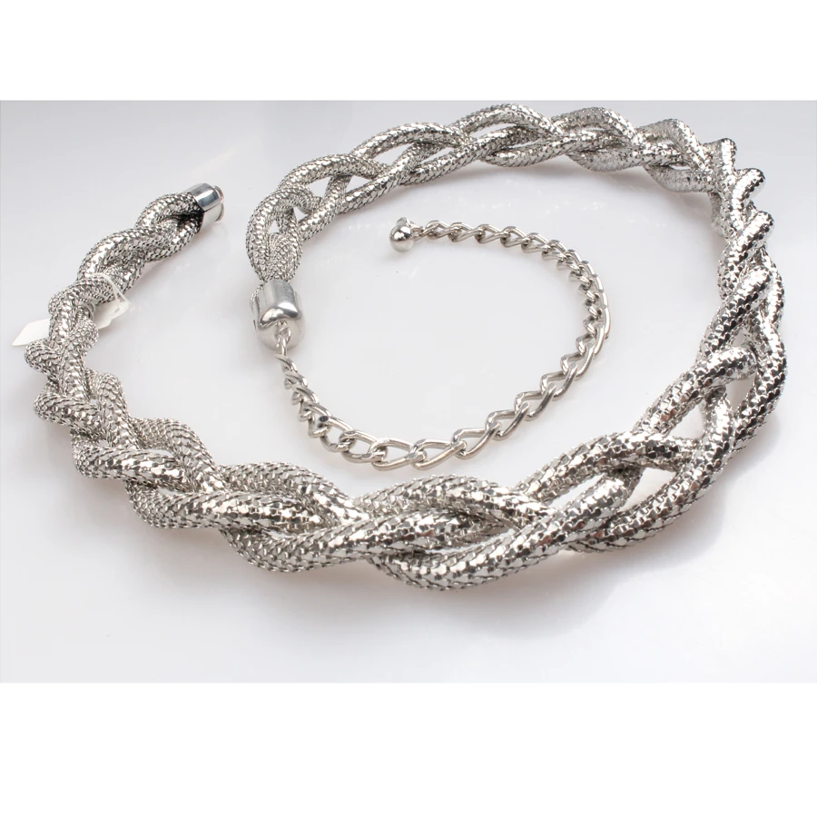 الاحزمه المعدنية التي ترفع السمك المنسوجة 3 سلسله قشور الذهب الأبيض الفولاذ الطلاء تمتد الحزام المعدني للملابس