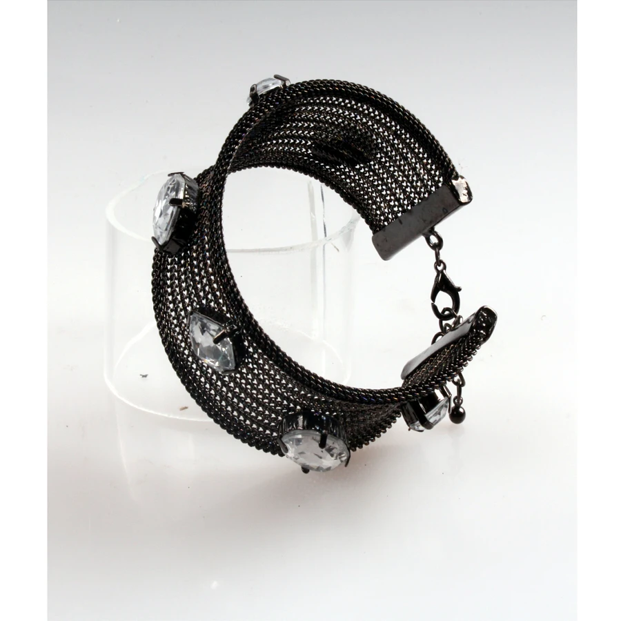 صافي سلسله مجوهرات الأزياء النسائية أساور وأساور الأسود مطلي الرمال الحديدية الحزام الصافي أساور