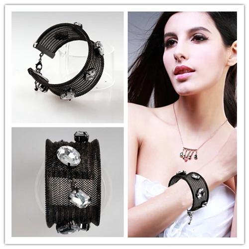 صافي سلسله مجوهرات الأزياء النسائية أساور وأساور الأسود مطلي الرمال الحديدية الحزام الصافي أساور