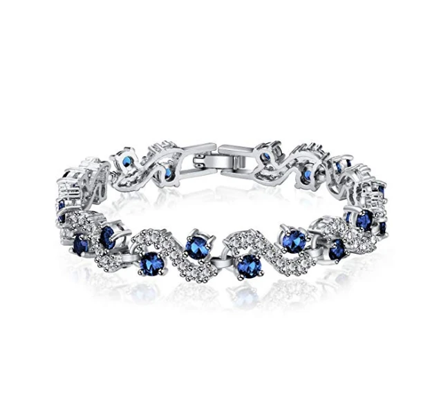 New Arrive Blue Tennis Bracelet Women Cubic Zirconia Jewelry Bridal Crystal Bangle For Mom And Daughter