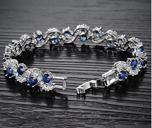 New Arrive Blue Tennis Bracelet Women Cubic Zirconia Jewelry Bridal Crystal Bangle For Mom And Daughter