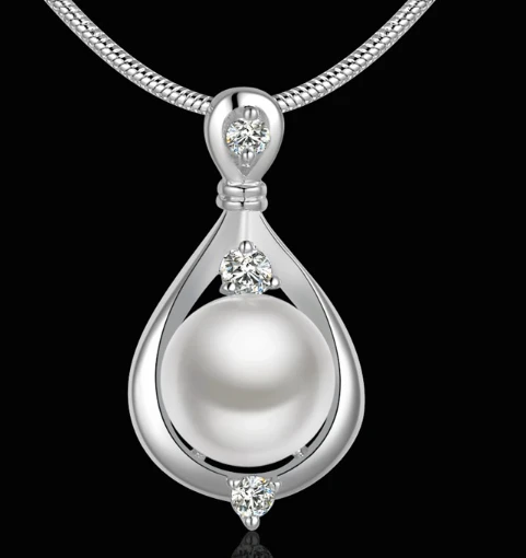 New Design Pearl Necklace Simple Water-Drop Rhinestone Single Pearl Natural Pearl Necklace Wholesale