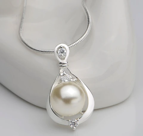 New Design Pearl Necklace Simple Water-Drop Rhinestone Single Pearl Natural Pearl Necklace Wholesale