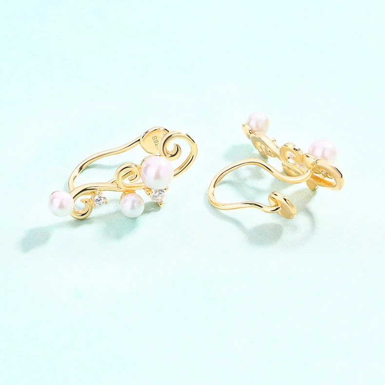 New S925 sterling silver rattan earrings court retro wild pearl earrings ladies earrings