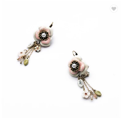 New Styles Ceramic Flower Antique Triangle Drop Earrings for Women Perfect Valentine's Day Gifts