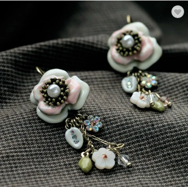 New Styles Ceramic Flower Antique Triangle Drop Earrings for Women Perfect Valentine's Day Gifts