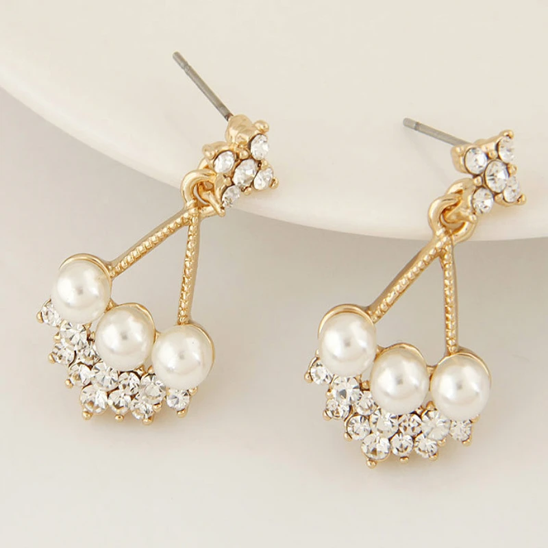 New boutique round pearl fan earrings rhinestone ladies jewelry fashion earrings