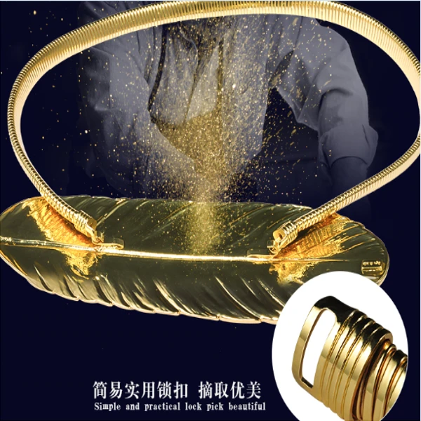 تصميم جديد مطاط الحلق سلسله إوزه الموضة 18 ك الذهب الطلاء المعدن ريشه تمتد حزام الخصر