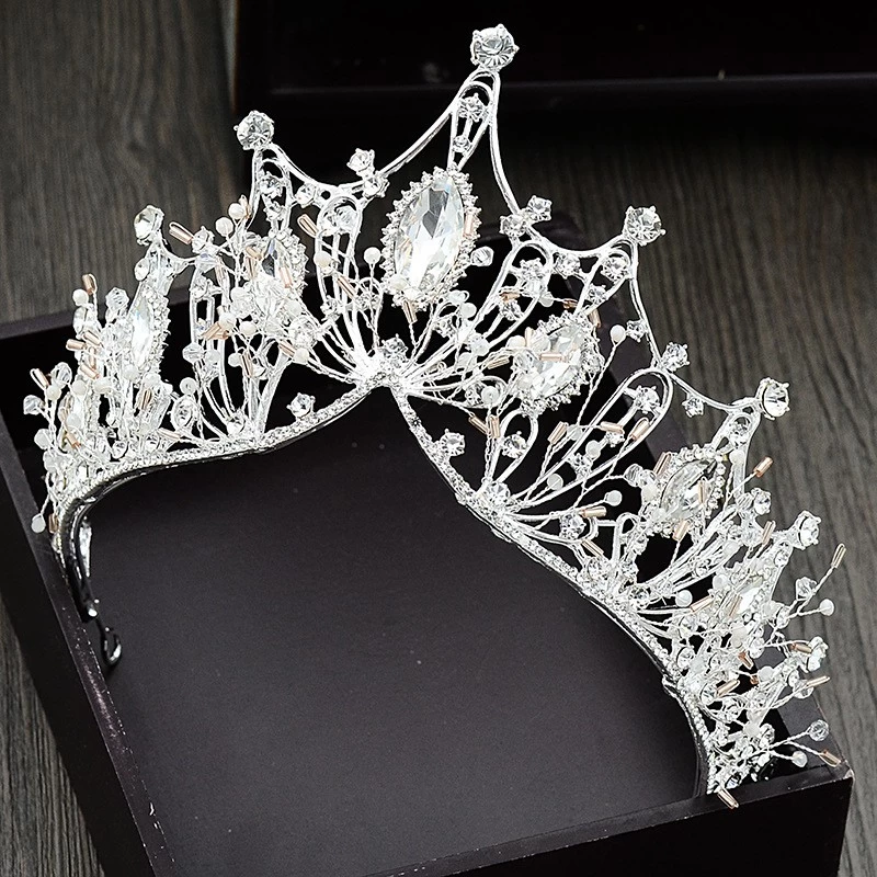 China New professional manufacturing exquisite bridal jewelry crown luxury rhinestone half circle pearl cake crown manufacturer