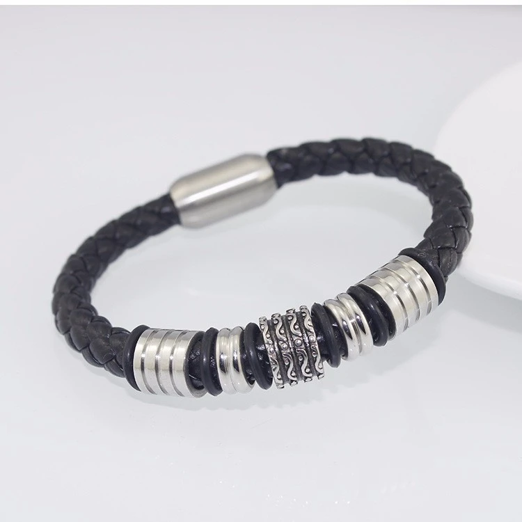 남자를 위한 pu 가죽 땋는 팔찌, 2018 동향 자석 걸쇠를 가진 새로운 소년 스테인리스 티타늄 팔찌 팔찌