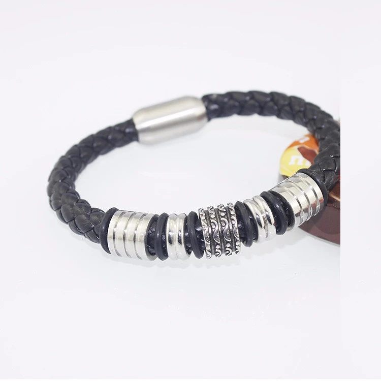 남자를 위한 pu 가죽 땋는 팔찌, 2018 동향 자석 걸쇠를 가진 새로운 소년 스테인리스 티타늄 팔찌 팔찌