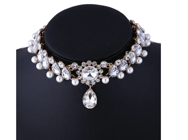 Pearl Jewelry Chain, Flower Women Choker Necklace Accessory, Rhinestone Pendant Chain as Gift