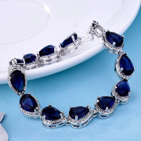 完美饰品迷人迷人手镯水晶泪滴手链，特色立方氧化锆石包围水钻时尚手镯美国