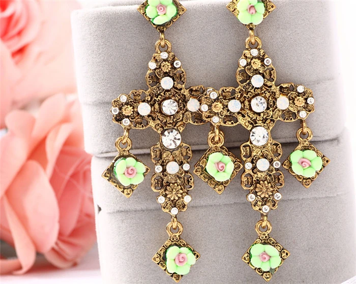 个性十字花耳环欧洲和美国大明星街拍摄同一段落首饰金坠耳环