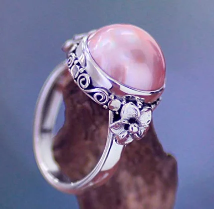 Pink Cultured Mabe Pearl 925 Sterling Silver Flower Ring Wholesale China