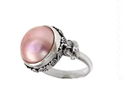 Pink Cultured Mabe Pearl 925 Sterling Silver Flower Ring Wholesale China