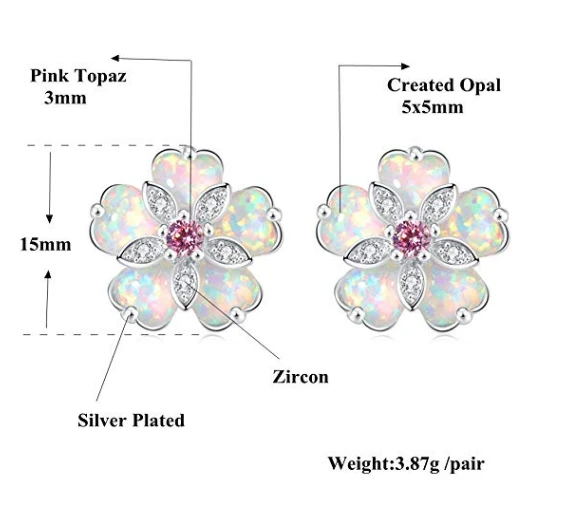 Pink Topaz Zircon Rhodium Plated for Women Jewelry Gemstone Stud Earrings 15mm