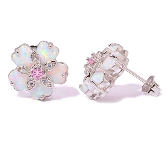 Pink Topaz Zircon Rhodium Plated for Women Jewelry Gemstone Stud Earrings 15mm