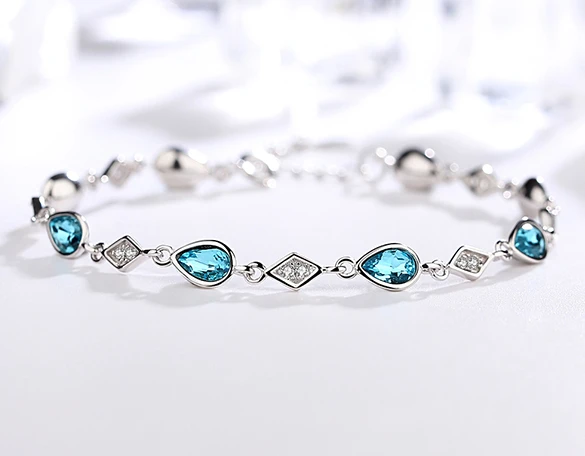 Professional Factory Blue Artificial Crystal S925 Beads Bracelet Bangle for Woman
