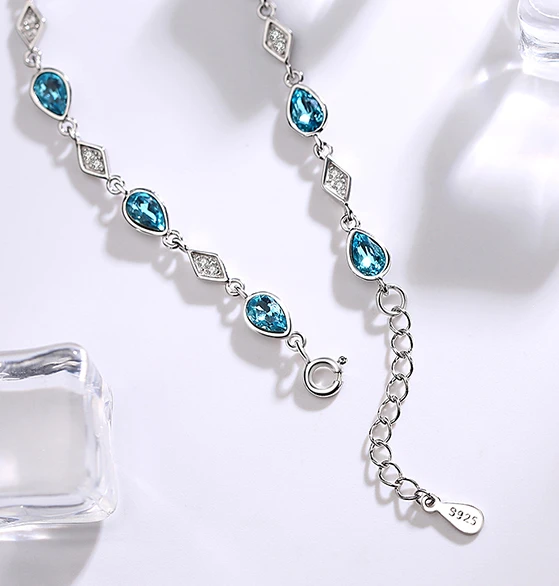 Professional Factory Blue Artificial Crystal S925 Beads Bracelet Bangle for Woman
