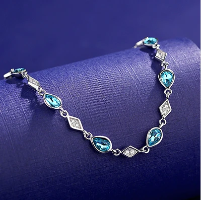 Professional Factory Blue Artificial Crystal S925 Beads Bracelet Bangle for Woman