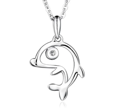 Professional Manufacturer 18K Gold Necklace Diamonds Dolphin Pendant for Woman