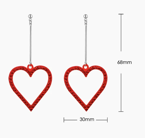 Red Heart Shape Zinc Alloy 925 Sterling Silver Earrings Manufacturer in China