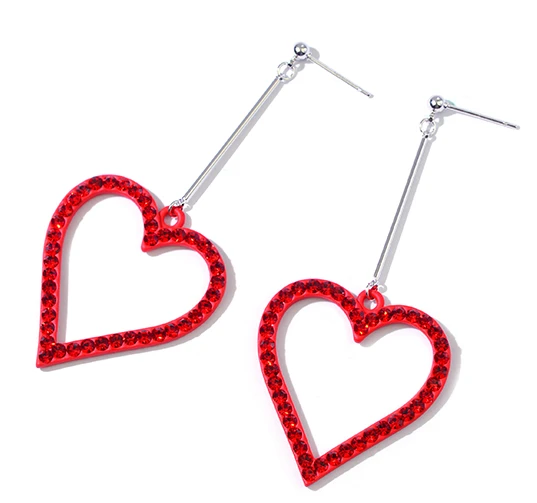 Red Heart Shape Zinc Alloy 925 Sterling Silver Earrings Manufacturer in China