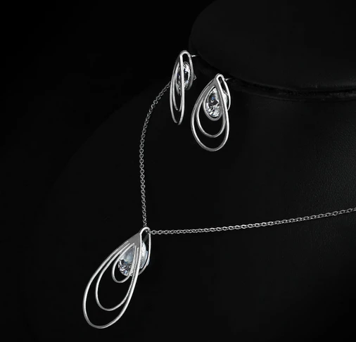 Shenzhen factory high grade brilliant Ladies Jewellery Earring And necklace steel CZ statement silver jewelry set