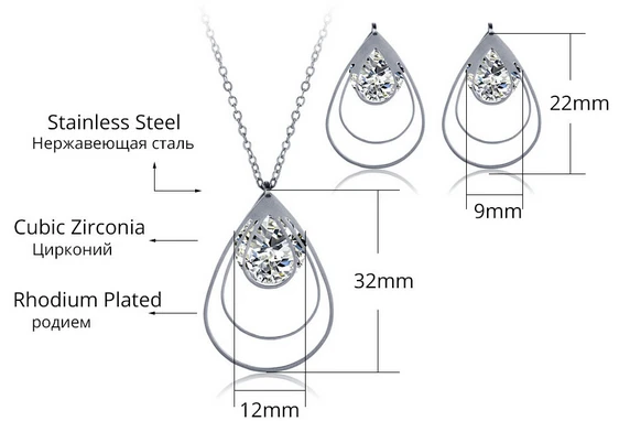 Shenzhen factory high grade brilliant Ladies Jewellery Earring And necklace steel CZ statement silver jewelry set