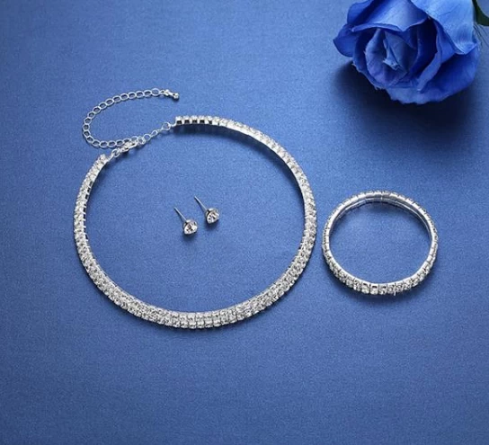 porcelana Silver Color Circle Crystal Bridal Jewelry Sets African Beads Rhinestone Wedding Necklace Earrings Bracelet Sets fabricante