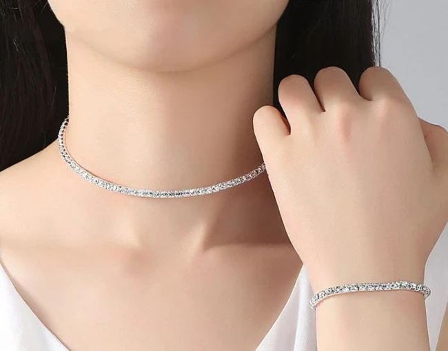 Silver Color Crystal Bridal Jewelry Sets African Beads Rhinestone Necklace Earrings Bracelet Sets