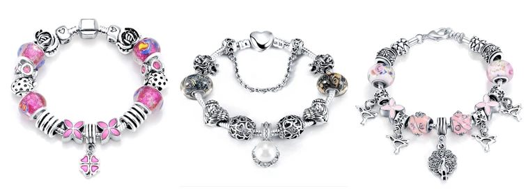 Silver Plated Brass Heart Bead Pearl Charm Bracelet for Women Original DIY Beads China Jewelry Factory