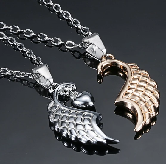 Simple Gold Silver Angel Wings Jewelry Imitation Stainless Steel Alloy Lover Gifts Couple Choker Necklace Manufacturer