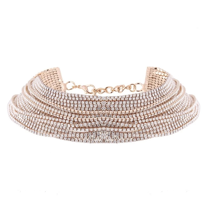 porcelana Mejor regalo de moda encanto acodar collares de gargantillas de diamantes multi filas rhinestone Gargantillas Joyería para damas austriaco rhinestone Fit joyería de la manera, joyería de las mujeres de DIY fabricante