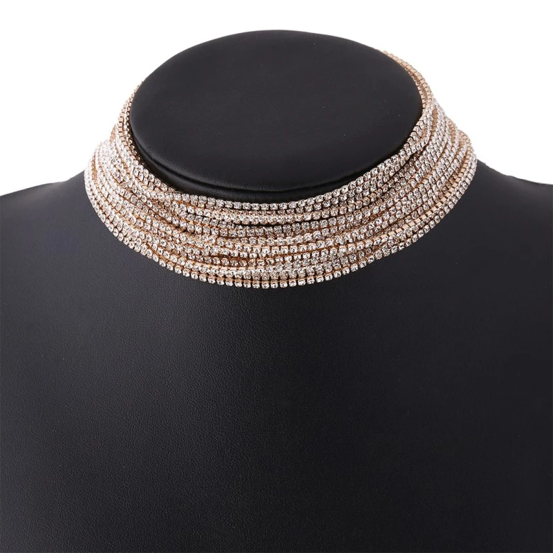 Trendy Best Gift Charm Layering Diamond Choker Necklaces Multi Rows Rhinestone Chokers Jewelry For Ladies Austrian Rhinestone Fit Fashion Jewelry, DIY Women Jewelry