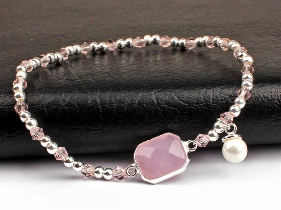 Trendy Simple Style Natural Pink Birthstone Pearl Charm Glass Bead Bracelet For Female