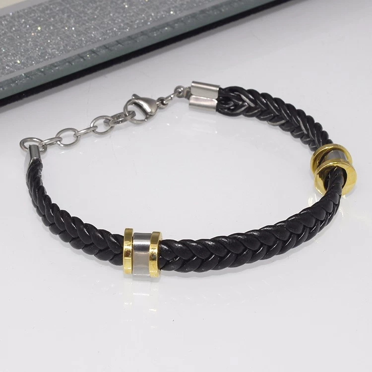 China Unisex Womens Mens PU Leder Armbänder, Edelstahl Titan Armbänder Schmuck mit Metall Verschluss Hersteller