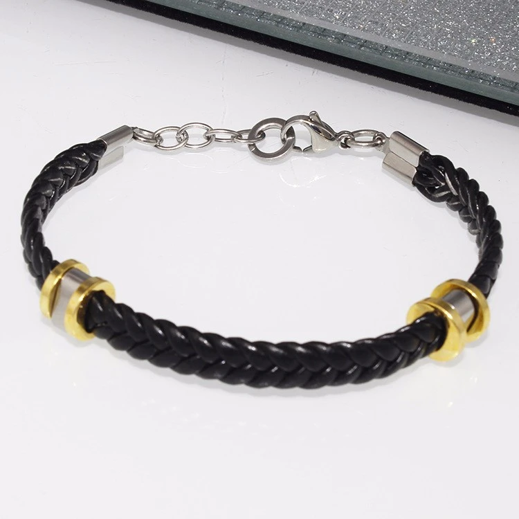 男女男士 pu 皮革编织手镯, 不锈钢钛手镯首饰金属扣
