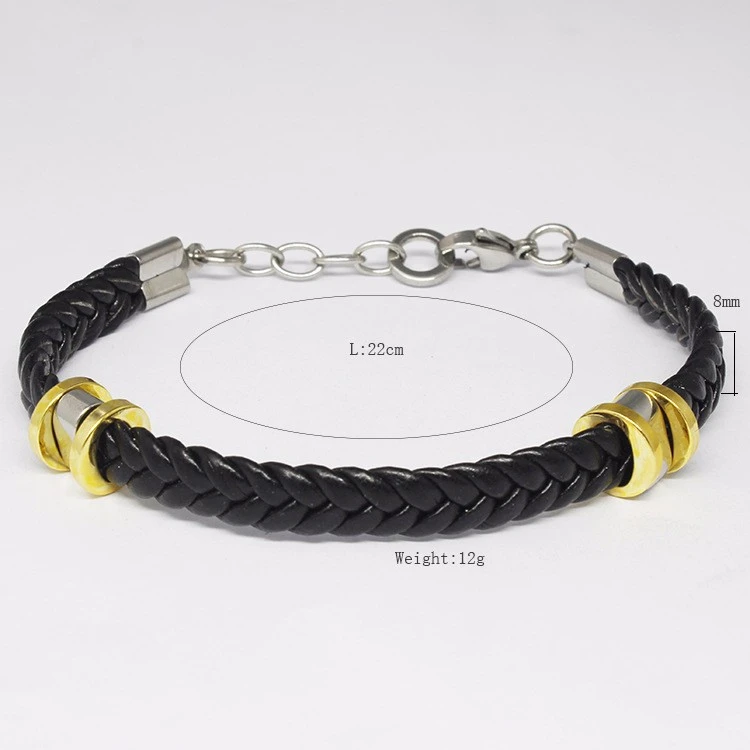 男女男士 pu 皮革编织手镯, 不锈钢钛手镯首饰金属扣