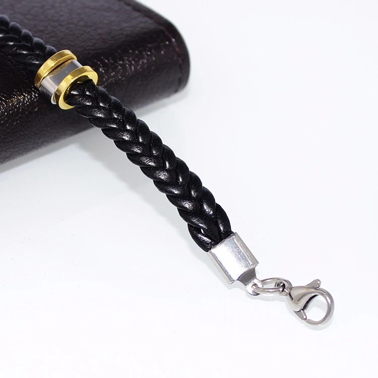 男女男士 pu 皮革编织手镯, 不锈钢钛手镯首饰金属扣