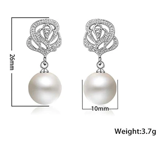 Vintage Pearl Earrings for Women Flower Drop Silver Pearl Dangle Earrings 10mm Wedding Jewelry