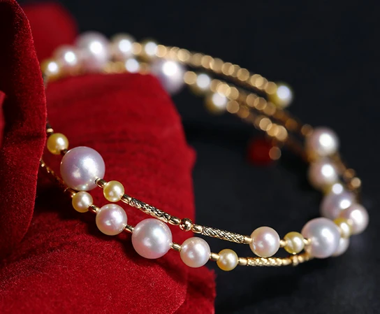 Wholesale Fashion 18K Rose Gold Plated Pearl Two Layers Chain Bracelet for Lady