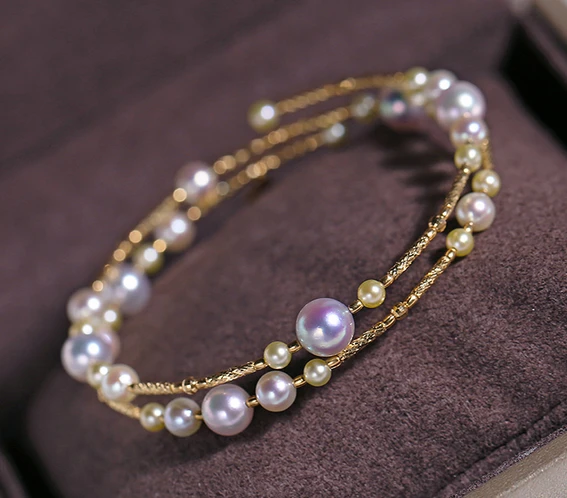 Wholesale Fashion 18K Rose Gold Plated Pearl Two Layers Chain Bracelet for Lady